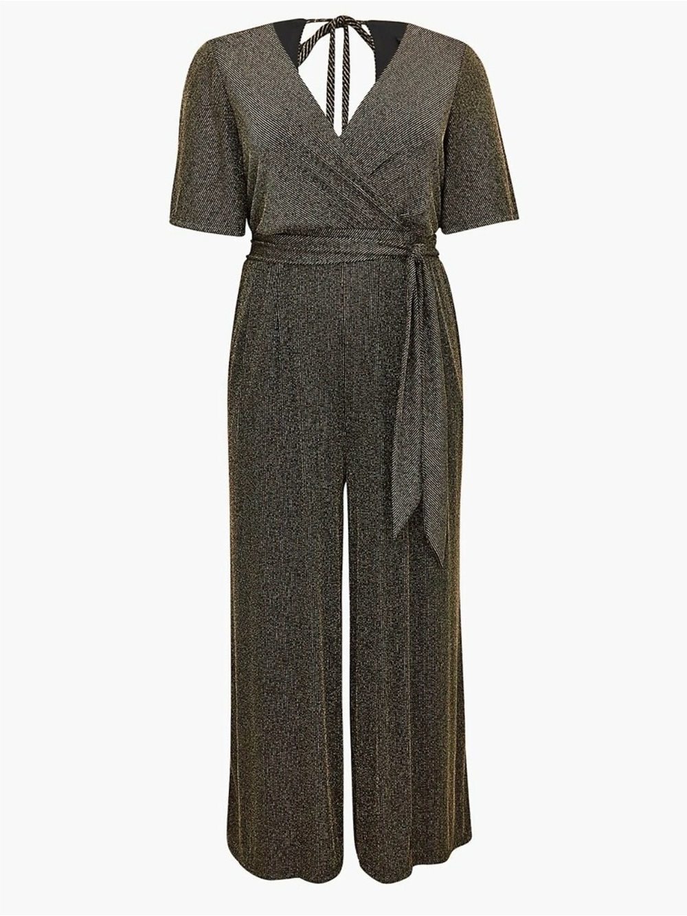 Torrid Shimmer Stripe Surplice Jumpsuit Black Gold Plus Size 1X